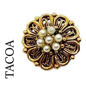 Tacoa Vintage Gold Plated Dainty Pearl Brooch/Pin